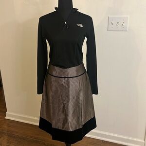 Ann Taylor Silk and Cotton Blend Gold Print and Faux Velvet Lined Skirt, Sz. 2.